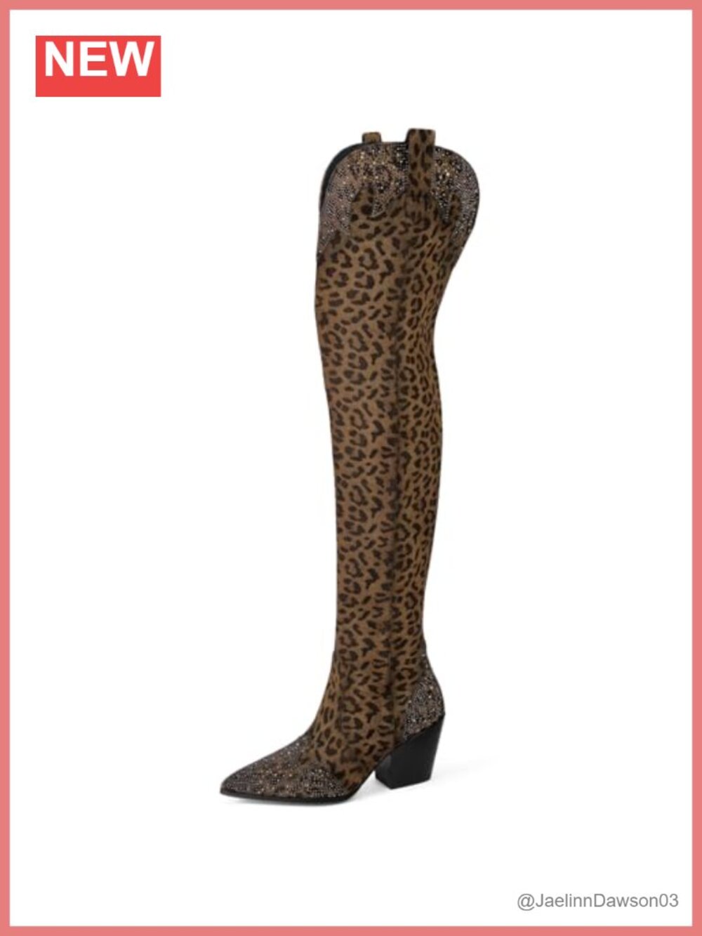 Thigh High Cowboy Boots Pointed Toe Chunky Heel Rhinestone Fall Over Knee Boots